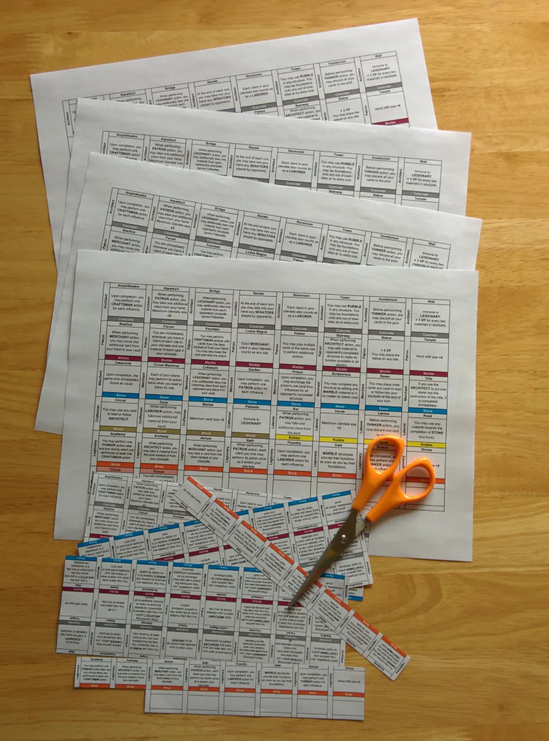 Cutting printed Glory to Rome translation sheets
