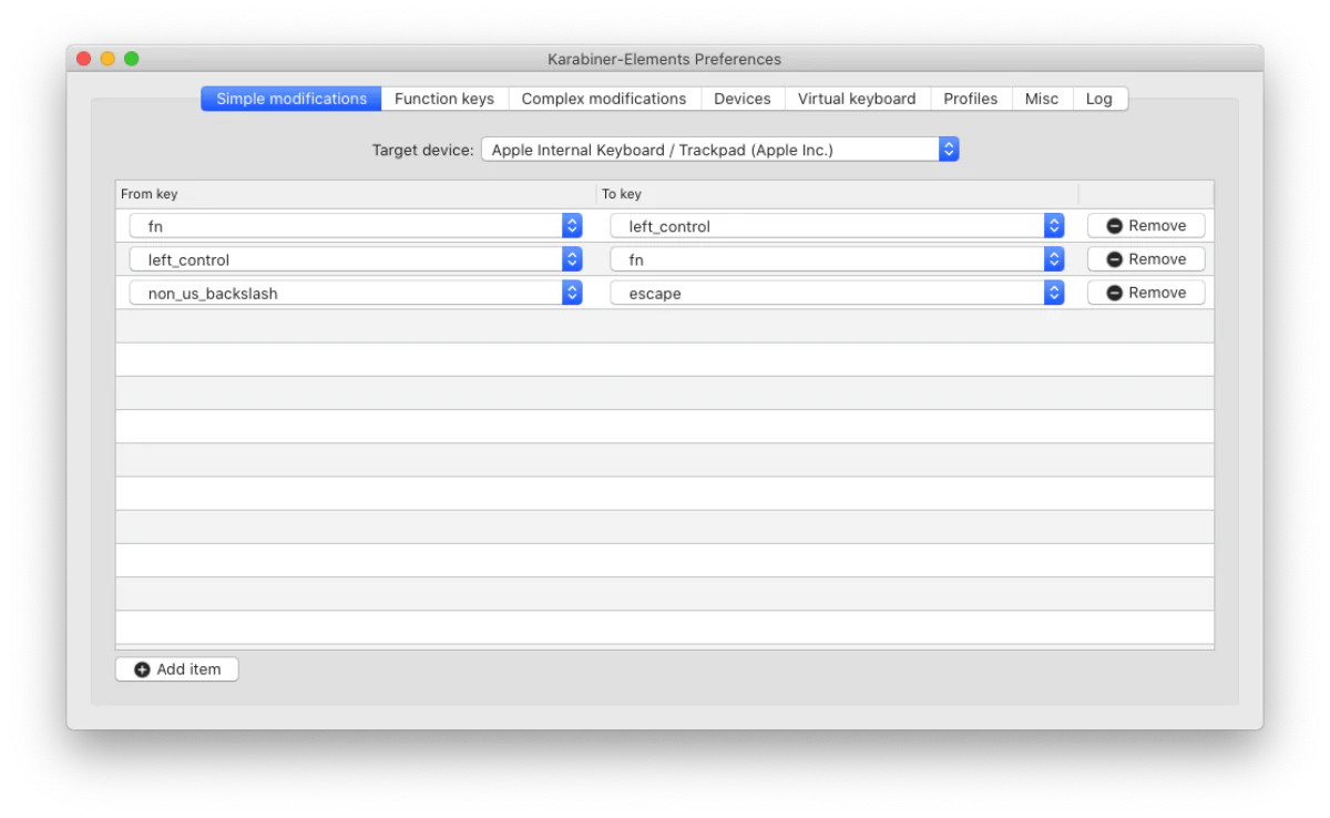 Karabiner-Elements keyboard remapping interface
